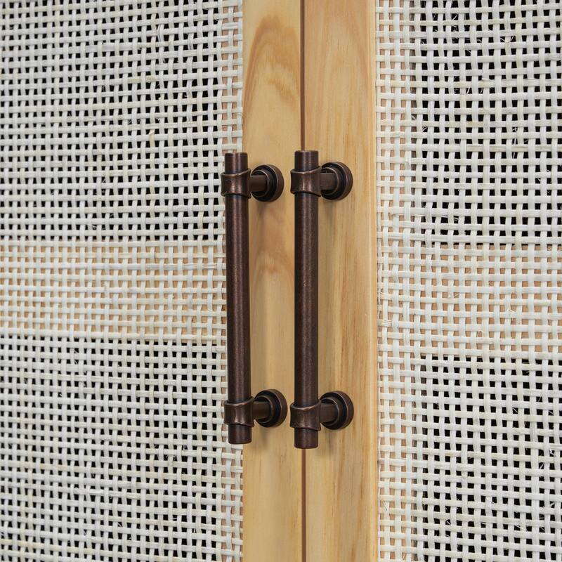 Natural Walnut Buffet Sideboard Storage Cabinet, Rattan Doors Accent Cabinet Console Table for Dining Room Living Room