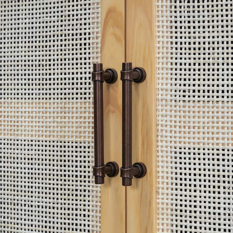 Rustic Sideboard Buffet Cabinet with Decorative Rattan Doors