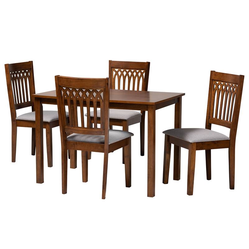 Genesis Modern styled Fabric and Wood Dining Set - Grey, Walnut Brown - 5-Piece