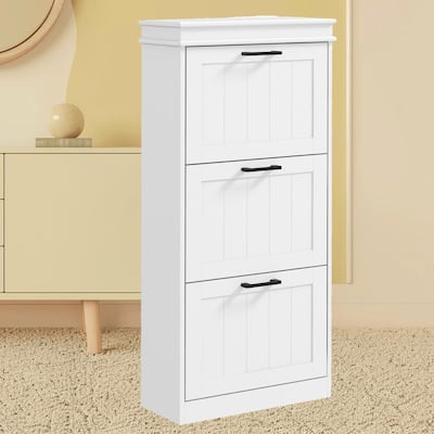 Compact Shoe Storage Rack Cabinet with 3 Flip Doors, Adjustable Shelves, Holds 15 Pairs of Shoes, Entryway, Porch Organizer