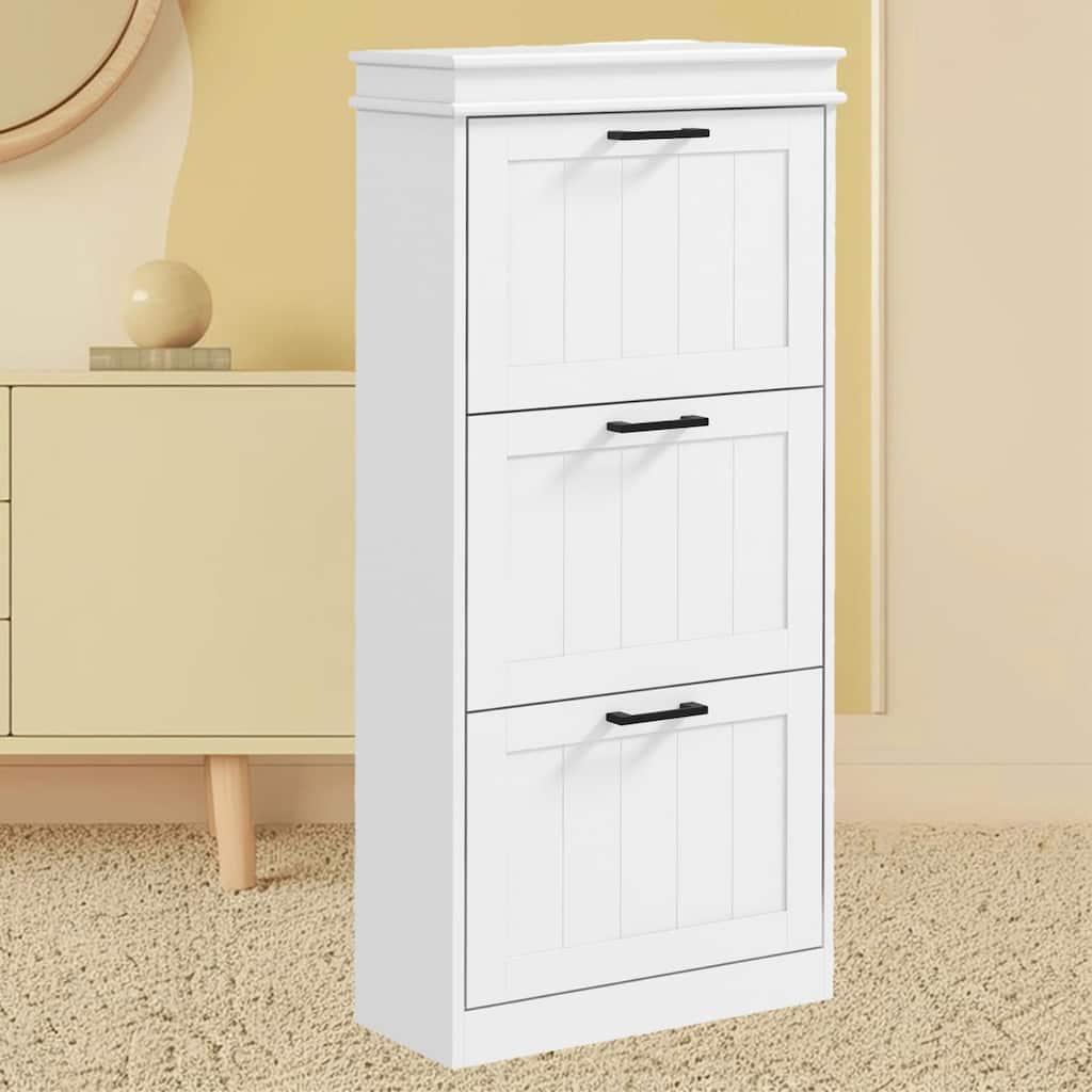 Compact Shoe Storage Rack Cabinet with 3 Flip Doors, Adjustable Shelves, Holds 15 Pairs of Shoes, Entryway, Porch Organizer
