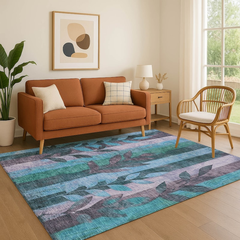 Premium Washable Super Soft Modern Floral Mayfield Rug - Denim - 2'6" x 3'10"