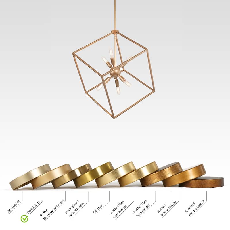 Modern Gold 6-Light Sputnik Chandelier Cube Island Pendant for Kitchen Island Dining Room - W 20" x H 35"