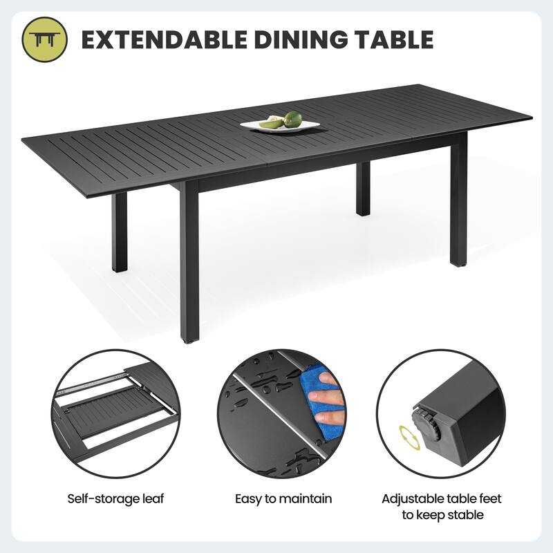 9-Piece Outdoor Aluminum Patio Expandable Dining Table Set with Stackable Chairs