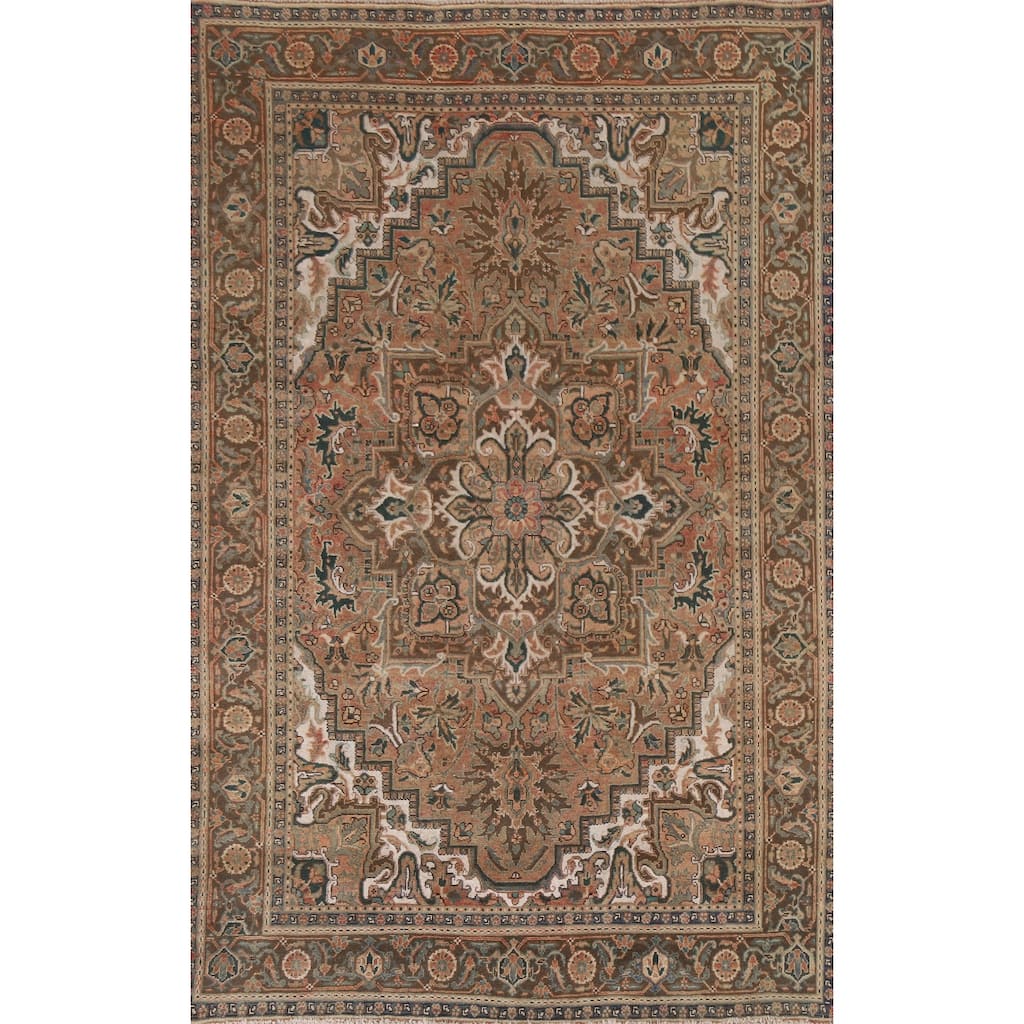 Hand Knotted Oriental 100% Wool Carpet Traditional Floral Oranges & Rust Heriz Area Rug - 9' 9'' X 6' 6''
