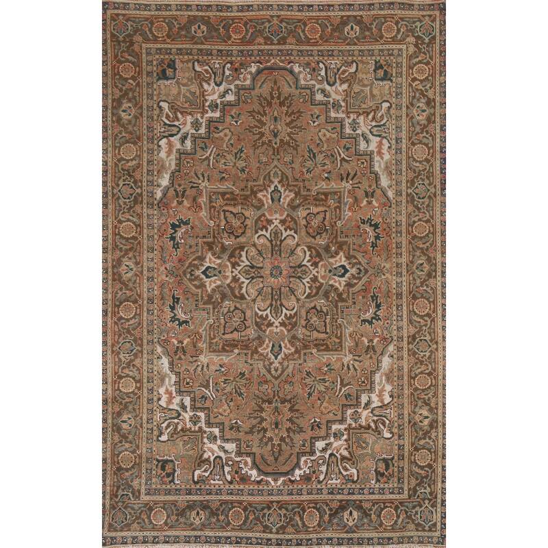 Hand Knotted Oriental 100% Wool Carpet Traditional Floral Oranges & Rust Heriz Area Rug - 9' 9'' X 6' 6''