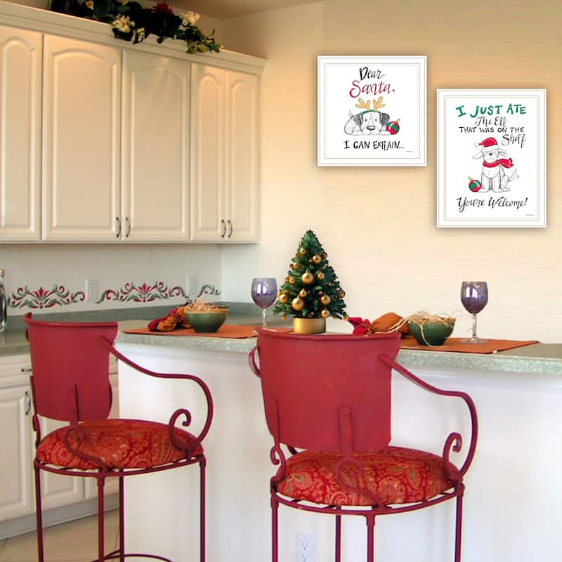 2-Piece Framed Wall Art Set - Humorous "Dear Santa, I Can Explain", White Frame