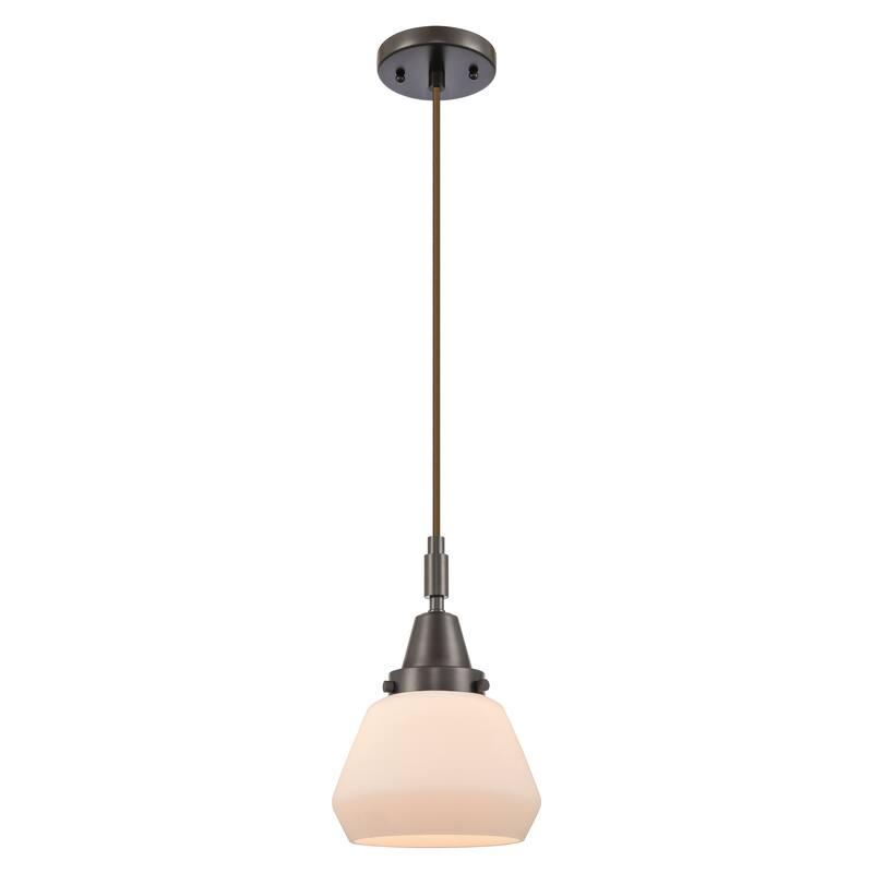 Innovations Lighting Downtown Urban - Caden Fulton - 1 Light 7" Cord Hung Mini Pendant - Oil Rubbed Bronze/Matte White Shade