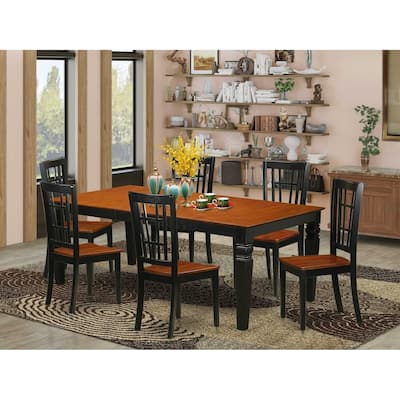 Modern Dining Set 7 Piece - Rectangle Table with Leaf & 6 Chairs - Black Cherry Finish - Kitchen Set