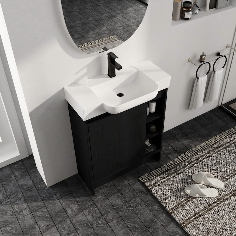 Malwee 28" FreeStanding Bathroom Vanity with Sink, Small Floor Stand Bathroom Vanity with Ceramic Sink and Soft Close Door - Black