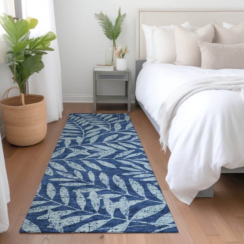 Premium Washable Super Soft Floral Jungle Mayfield Rug - Navy - 2'3" x 7'6"