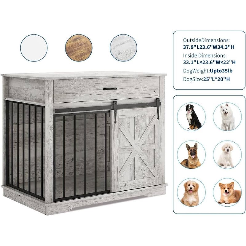 2-in-1 Dog Crate Furniture, Farmhouse Dogs Kennel for Small Medium Dogs
