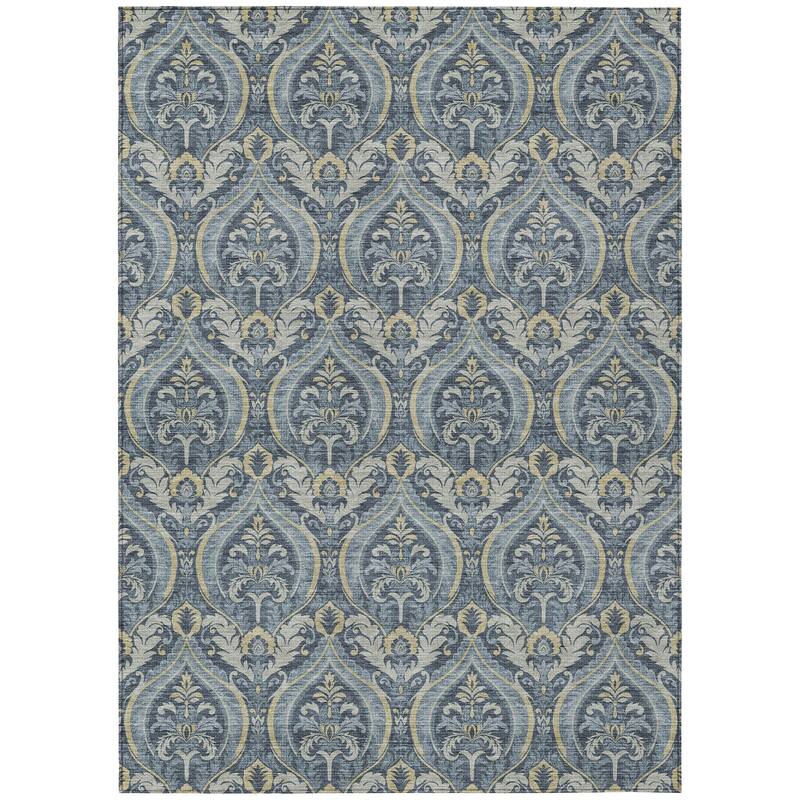 Machine Washable Indoor/ Outdoor Damask Chantille Rug