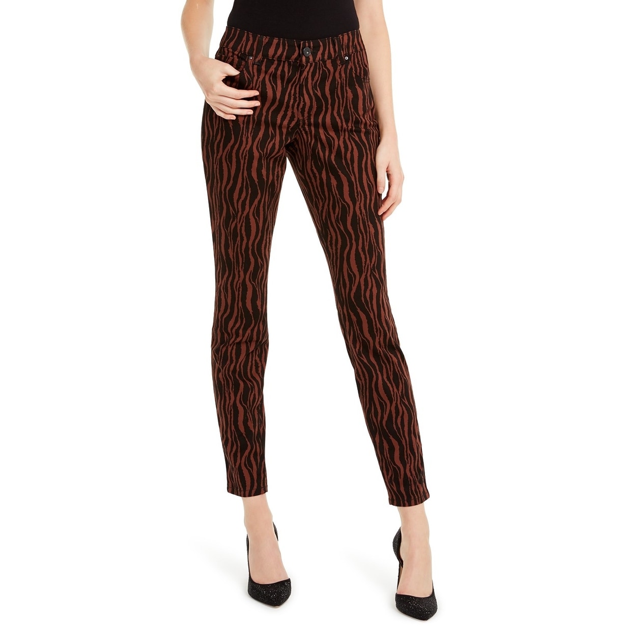 INC International Concepts. Women's Incessentials Tiger-Print Skinny Jeans Brown Size 6