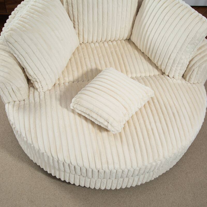 Modern Sofa Chair Round Accent Barrel Chair With 5 Pillows and Storage Ottoman