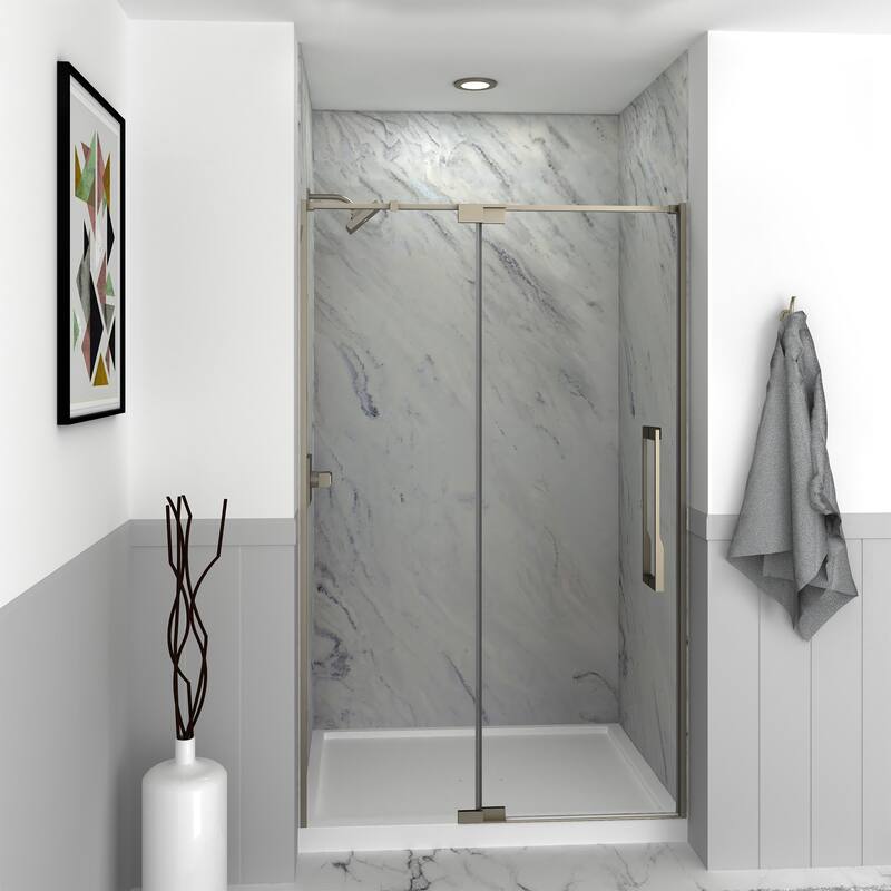 Irene 48 in. W x 76 in. H Pivot Semi-Frameless Shower Door with Clear Glass - 48-in W x 76-in H - 48-in W x 76-in H