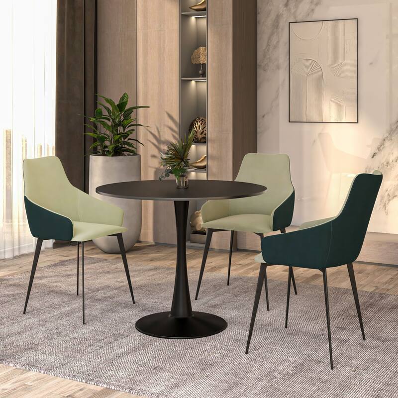 4-Piece Dining Set 35-Inch Round MDF Tabletop Dining Table and 3 Upholstered Side Chairs in Iron