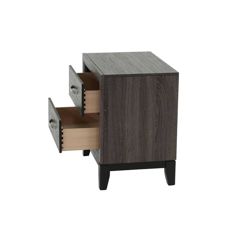 Bedroom Furniture Rustic Oak Simple 1pc Nightstand 2-Drawers Bed Side Table Solidwood