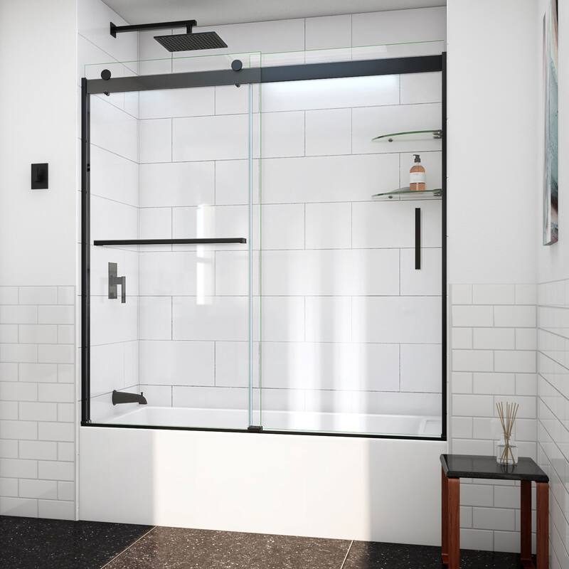 DreamLine Sapphire-V 56 - 60 in. W x 62 in. H Bypass Tub Door in Satin Black and Clear Glass