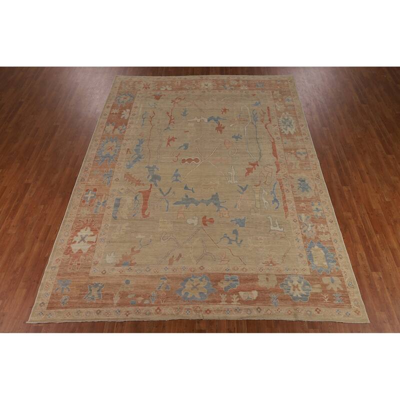 Orange Oushak Turkish Area Rug Handmade Vegetable Dyewool Carpet - 9'4"x 12'0"