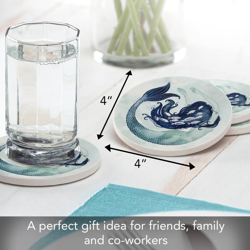4 Pack Absorbent Stone Coasters with Protective Cork Backing Made in The USA Absorbent Easily Wipes Clean