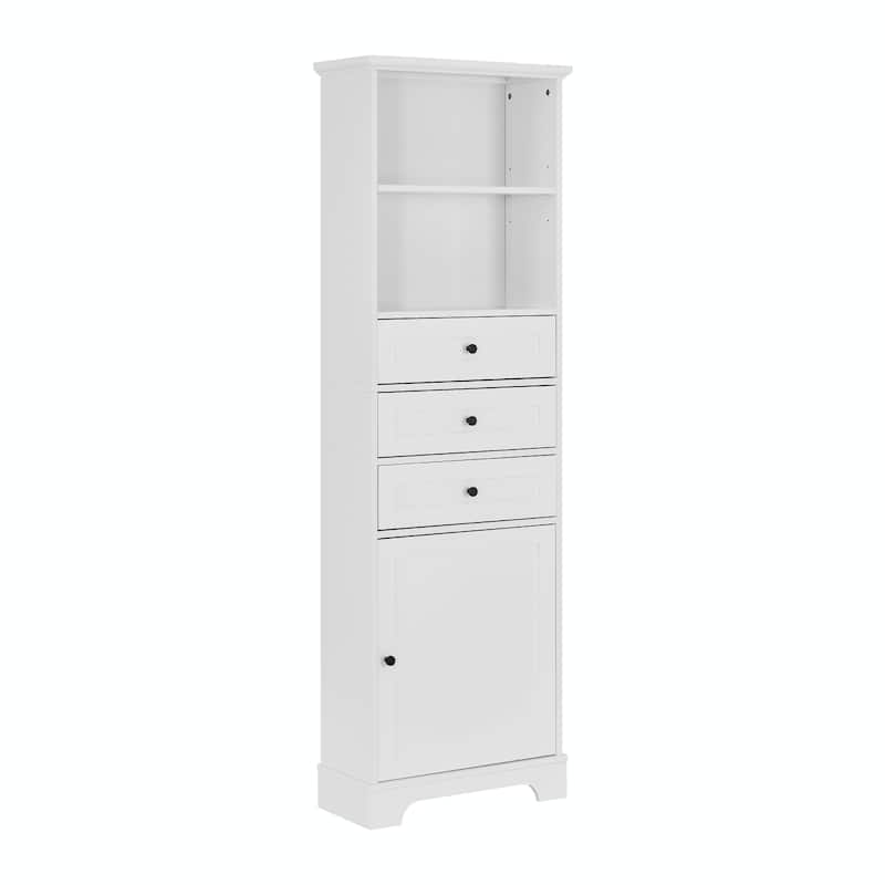 Tall Storage Cabinet with 3 Drawers and Adjustable Shelves for Bathroom