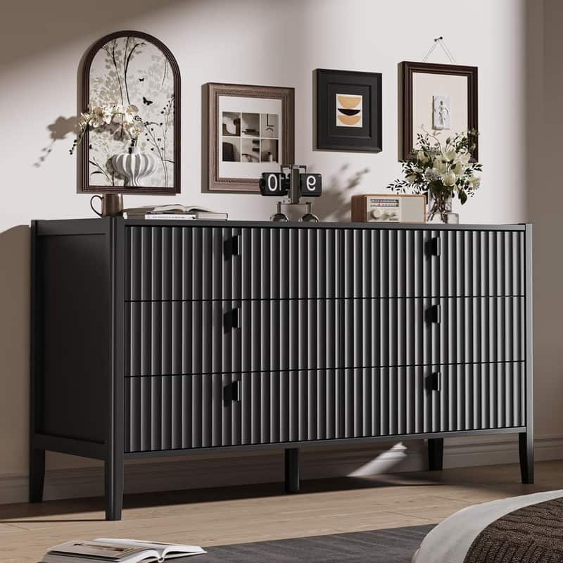 Modern Dresser, Fluted Wood Chest with Deep Drawers for Bedroom, Living Room