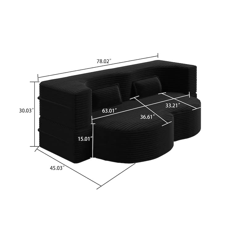 Modern Minimalist Compressed Upholstered Convertible Two-Seater Sofa Bed with 2 Pillows