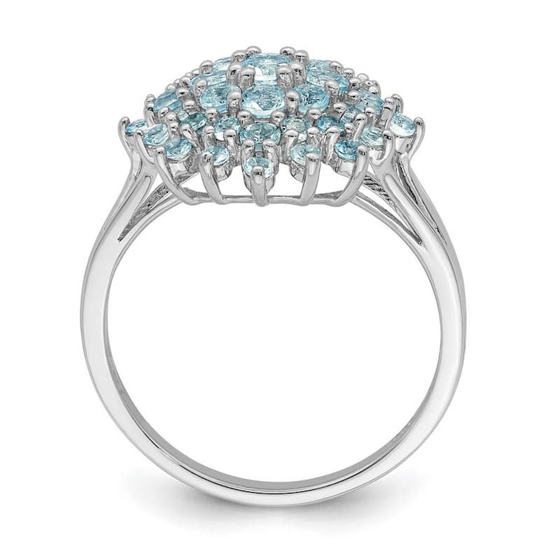 Curata 925 Sterling Silver Polished Open back Aquamarine Ring