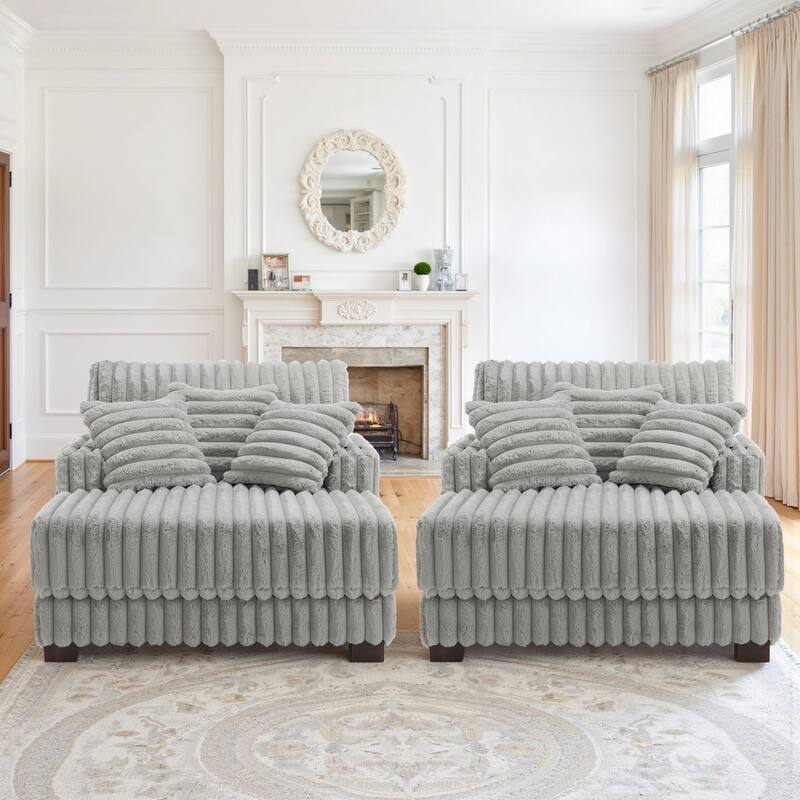 41.7" W Upholstered Plush Corduroy Chaise Lounge Set of 2