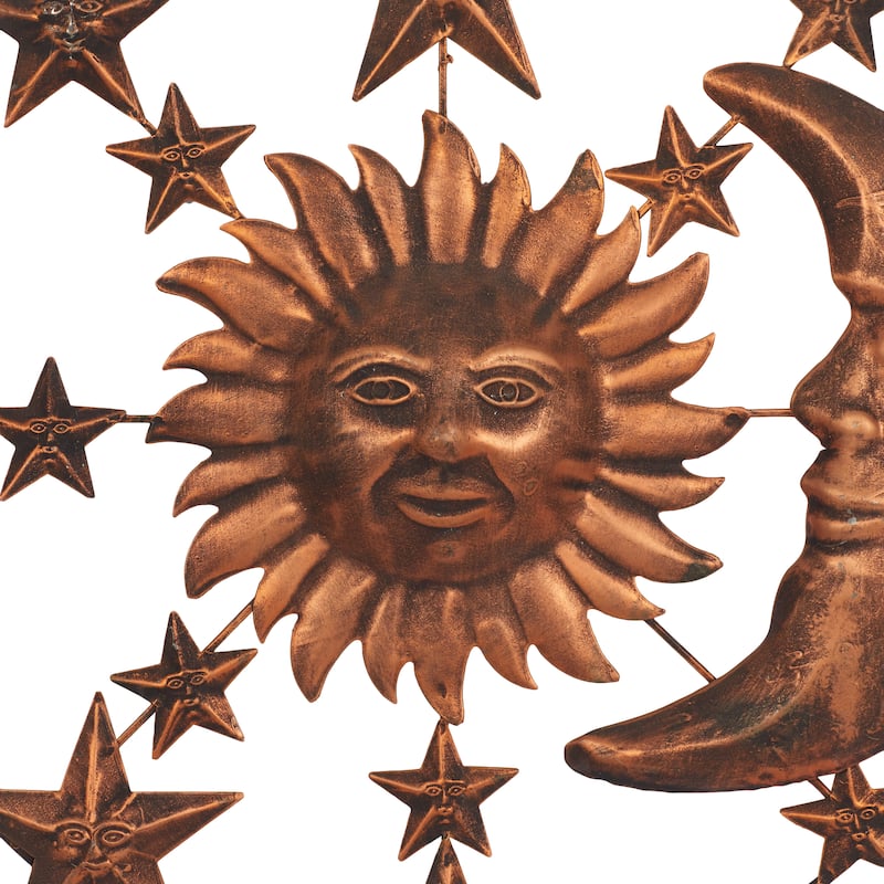 Metal Sun and Moon Indoor Outdoor Home Wall Decor with Stars - Bronze - Roche River Decor