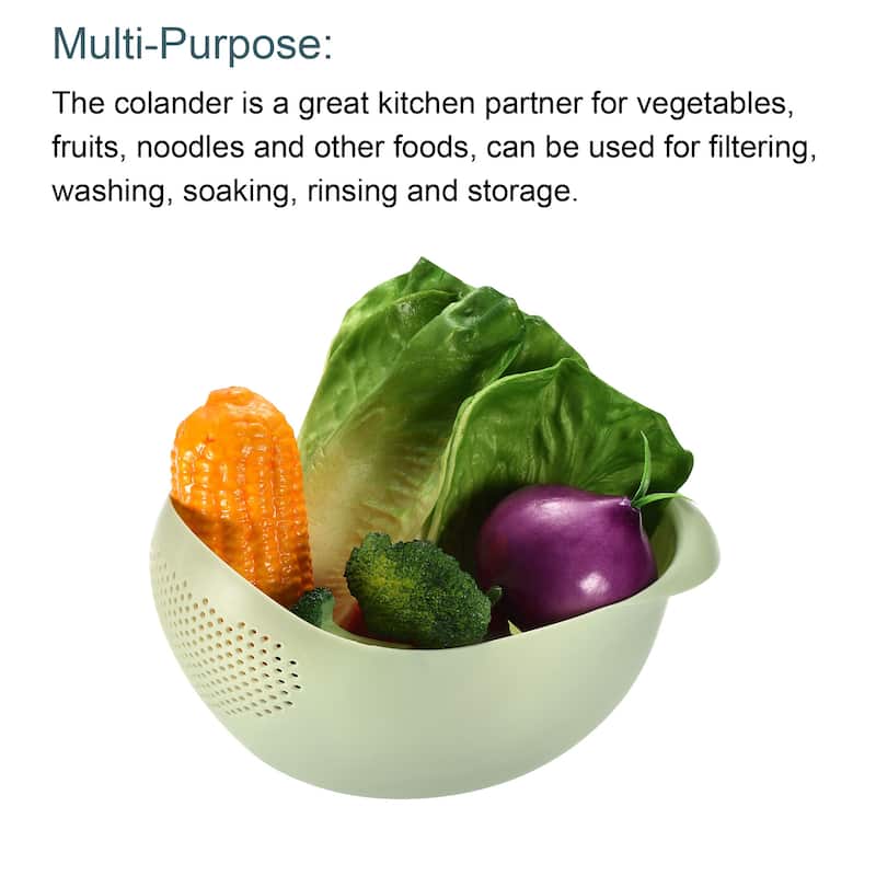 Kitchen Rice Washing Strainer Fruit Vegetable Container Drain Basket - Green+Pink
