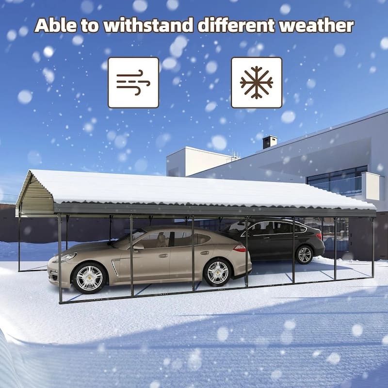 EROMMY 20x20 Outdoor Car Shelter with Sturdy Galvanized Steel Roof, Versatile Carport for Vehicles, Boats, and Tractors
