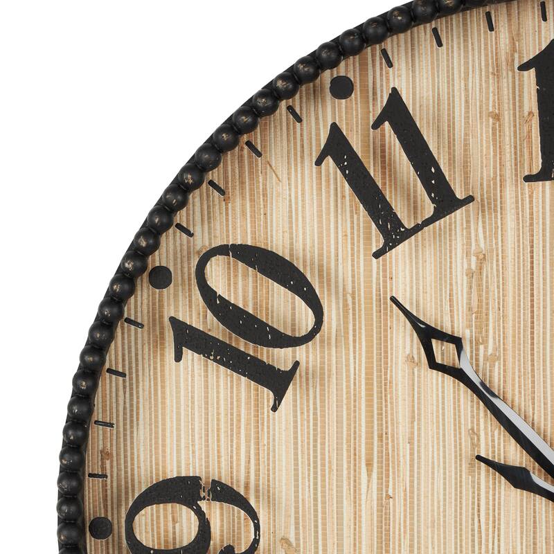 Wood Distressed Decorative Wall Clock with Black or White Beaded Wood Frame - Light Brown - Roche River Decor