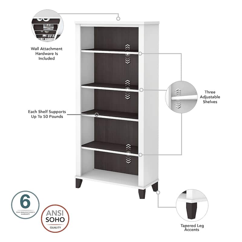 Somerset 72W Office Desk with Hutch and 5 Shelf Bookcase in Ash Gray