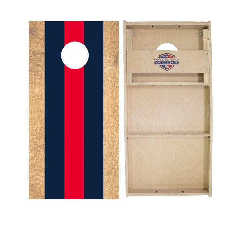 Navy and Red Classic Stripes Regulation 2x4 Cornhole Board Set - All-Weather - Include Case + LED Lights