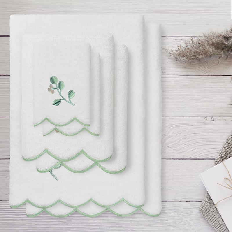 Authentic Hotel and Spa 100% Turkish Cotton WILD BRANCH Scallop Embellished Towel Collection