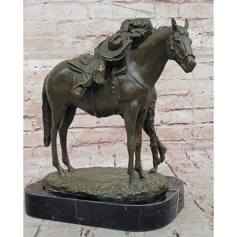 Bronze Equestrian Statue – Children Embracing Imitative Horse On Marble
