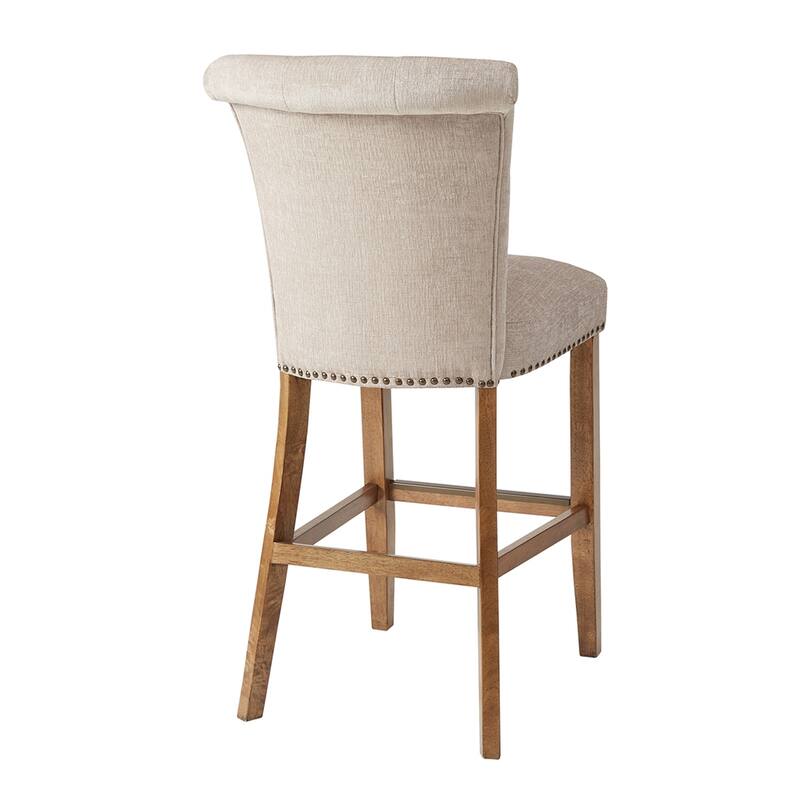 Sophisticated Button Tufted Bar Stool with Silver Nail Heads, Easy Assembly