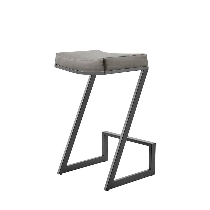 Alta Backless Barstool, Z Black Iron Footrest, Gray Faux Leather