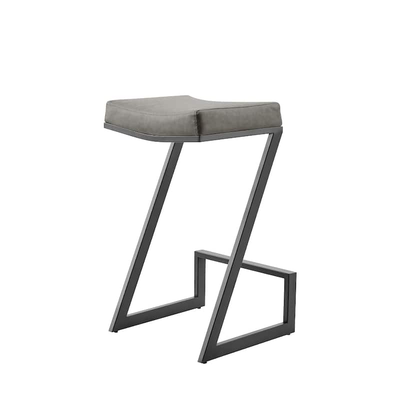 Alta Backless Counter Stool, Z Black Iron Footrest, Gray Faux Leather