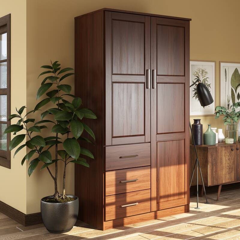 Palace Imports 100% Solid Wood Metro Wardrobe Armoire with Solid Wood or Mirrored Doors - Mocha-Raised Panel