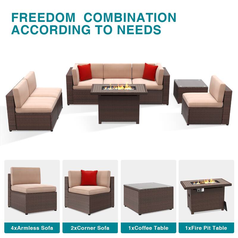 8 Pcs Patio Conversation Sets with Fire Pit Table