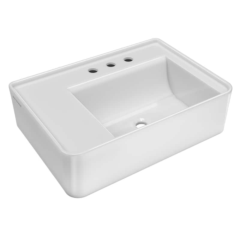Rectangular Wall Mount Basin with Faucet Drilling Options and Rear Center Drain Location
