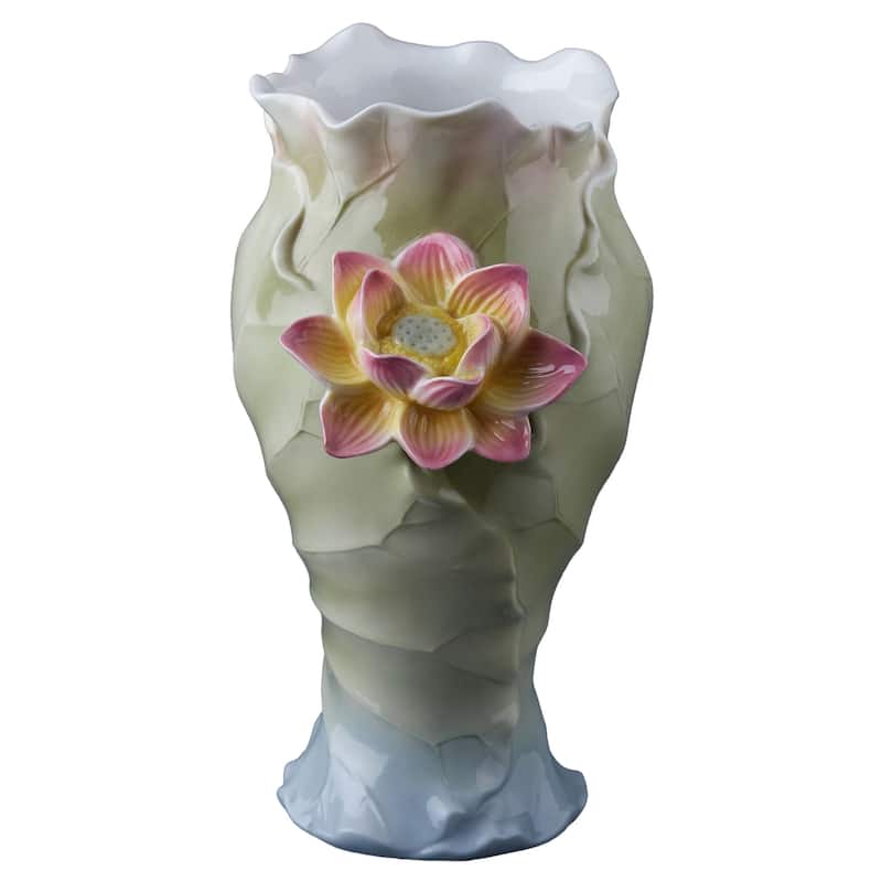 Charis 8.66" height Lotus Flower Vase multicolor Fine Porcelain
