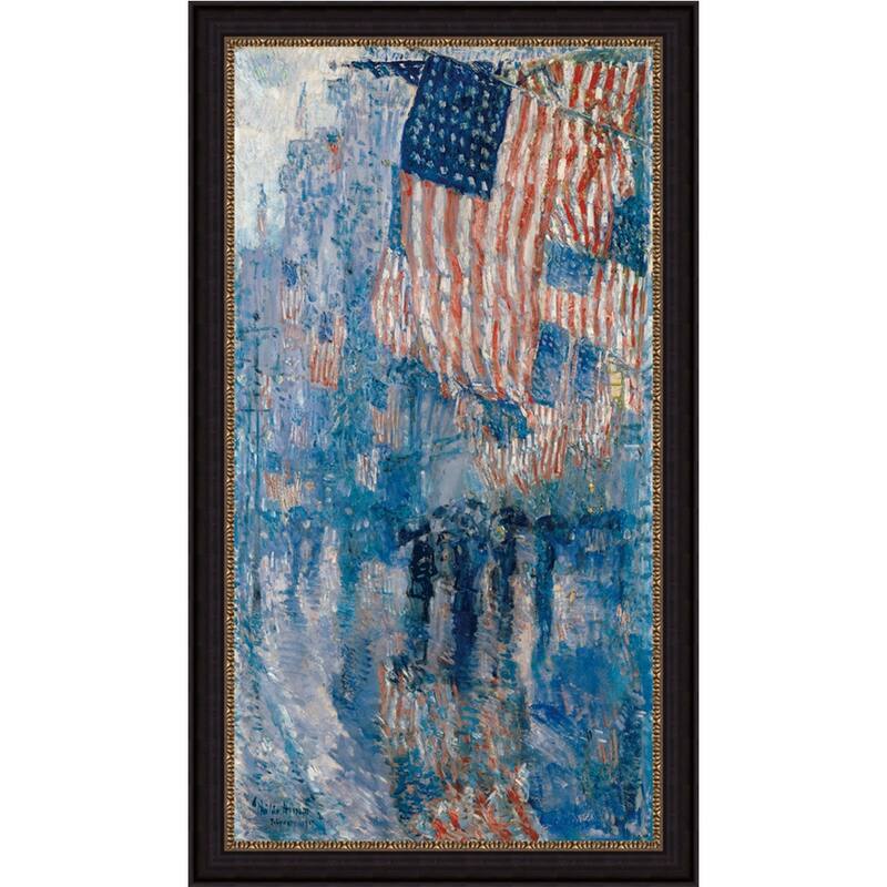 The Avenue in the Rain by Childe Hassam Giclee Print Oil Painting Black Frame Size 13" x 20"