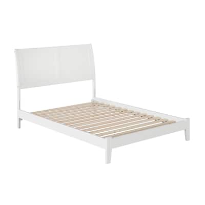 Low Profile Platform Bed with USB - White Hardwood Bed Frame - Modern Minimalist Design
