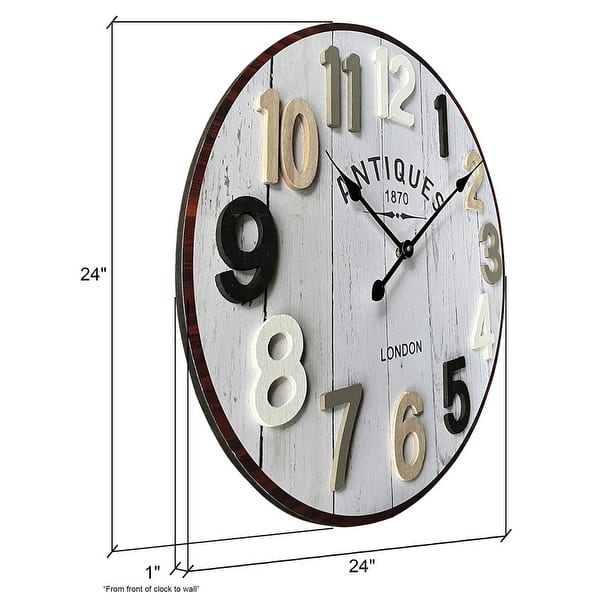 Evelina Shiplap Round Metal Wall Clock - 24"H x 24"W x 1"D - Bed Bath ...