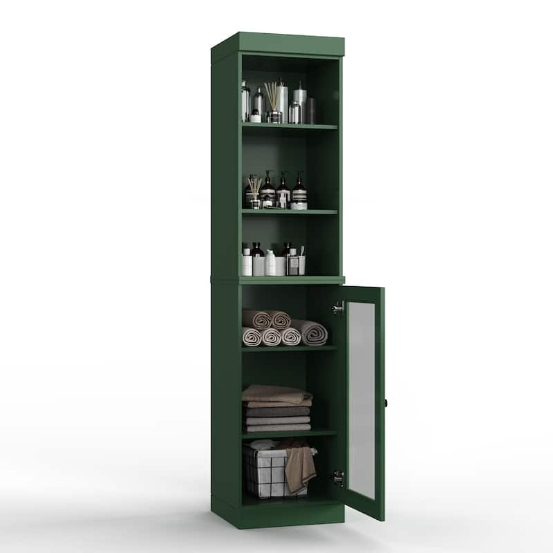 Palace Imports 100% Solid Wood 16.5" Bathroom Storage Cabinet with Clear Glass Doors and Adjustable Shelves