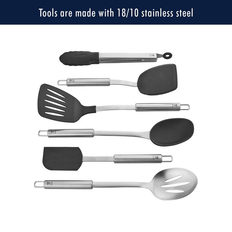 Henckels Cooking Tools 6-PC Kitchen Gadgets Sets with Spatula, Tongs, Cooking Spoon, 18/10 STAINLESS STEEL